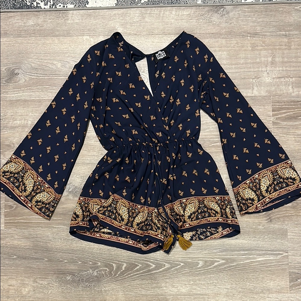 Luxe Navy and Gold Floral Romper